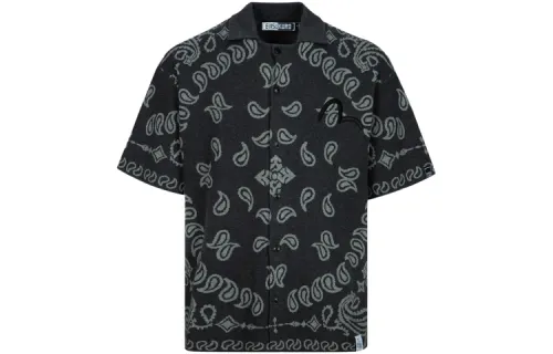 EVISU Shirts Men's All Over Charcoal Gray Lapel Moderate