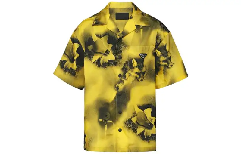 PRADA Pre Owned PRADA Abstract Fox Print Short Sleeve Bowling Shirt From The Closet Of Pusha T