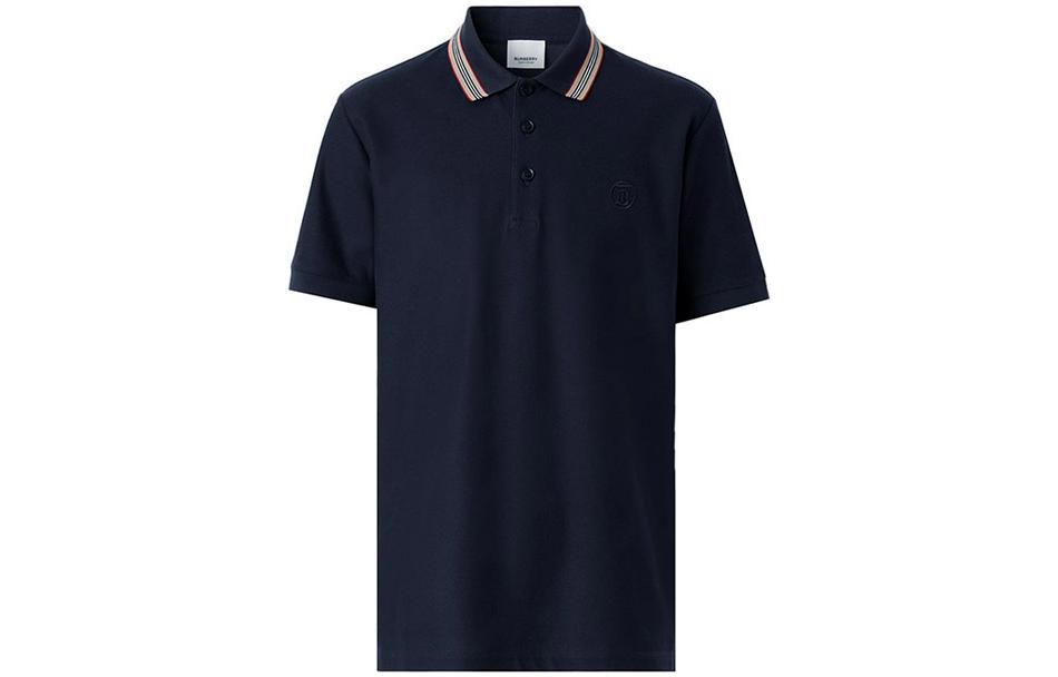 Burberry Burberry FW22 Striped Collar Casual Short-Sleeved Polo Shirt Men's Navy Blue