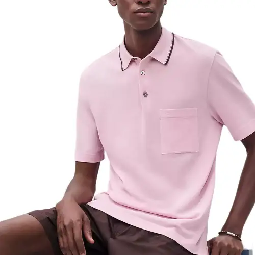 HERMES Polo Shirts Men's Pink Polo Collar Moderate Straight Fit