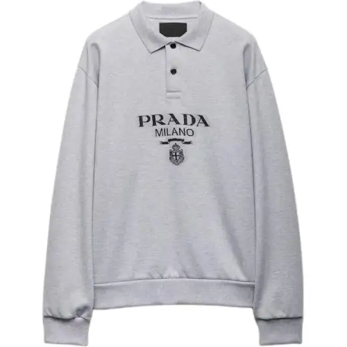 PRADA Polo Shirts Men's Gray Polo Collar Moderate Straight Fit