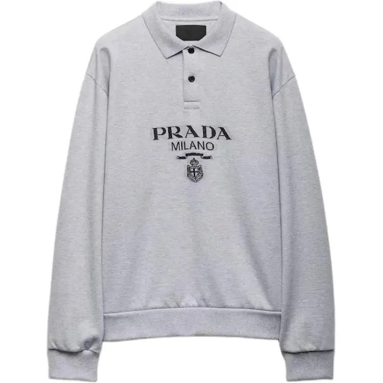 PRADA Polo Shirts Men's Gray Polo Collar Moderate Straight Fit