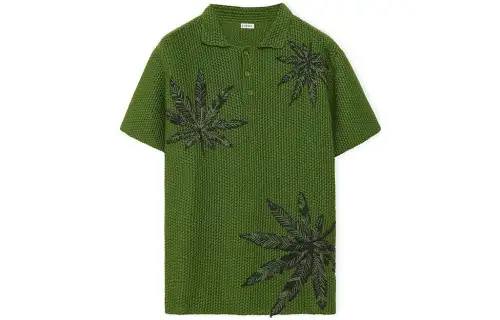 LOEWE Polo Shirts Men's Green Polo Collar Moderate Straight Fit
