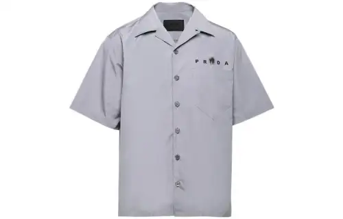 PRADA Shirts Men's Gray Cuban Collar Moderate Shirt