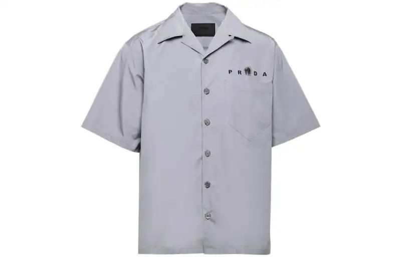 PRADA Shirts Men's Gray Cuban Collar Moderate Shirt