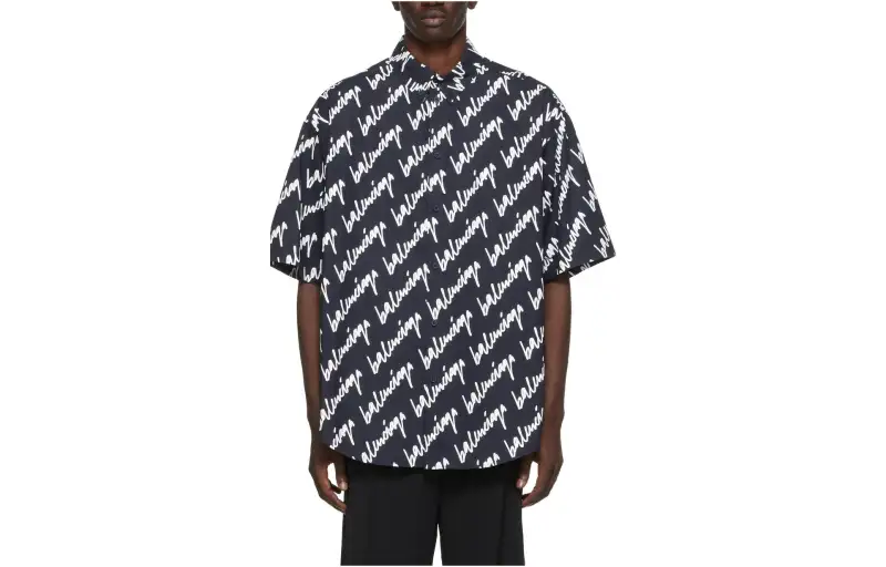 Balenciaga Shirts Men's Blue Lapel Moderate