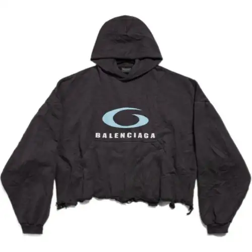Balenciaga Loop Sports Icon Destroyed Cropped Hoodie