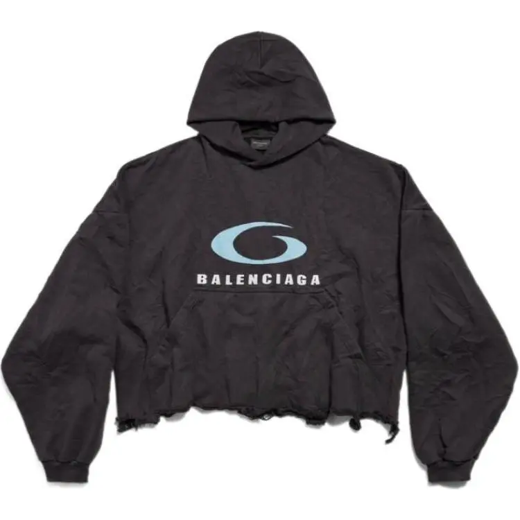 Balenciaga Loop Sports Icon Destroyed Cropped Hoodie