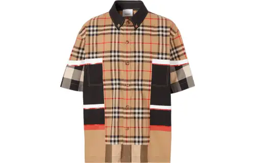 Burberry Short Sleeve Patchwork Check Cotton Shirt