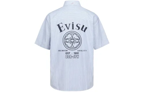 EVISU Shirts Men's Dark Blue Stripes Lapel Moderate Shirt