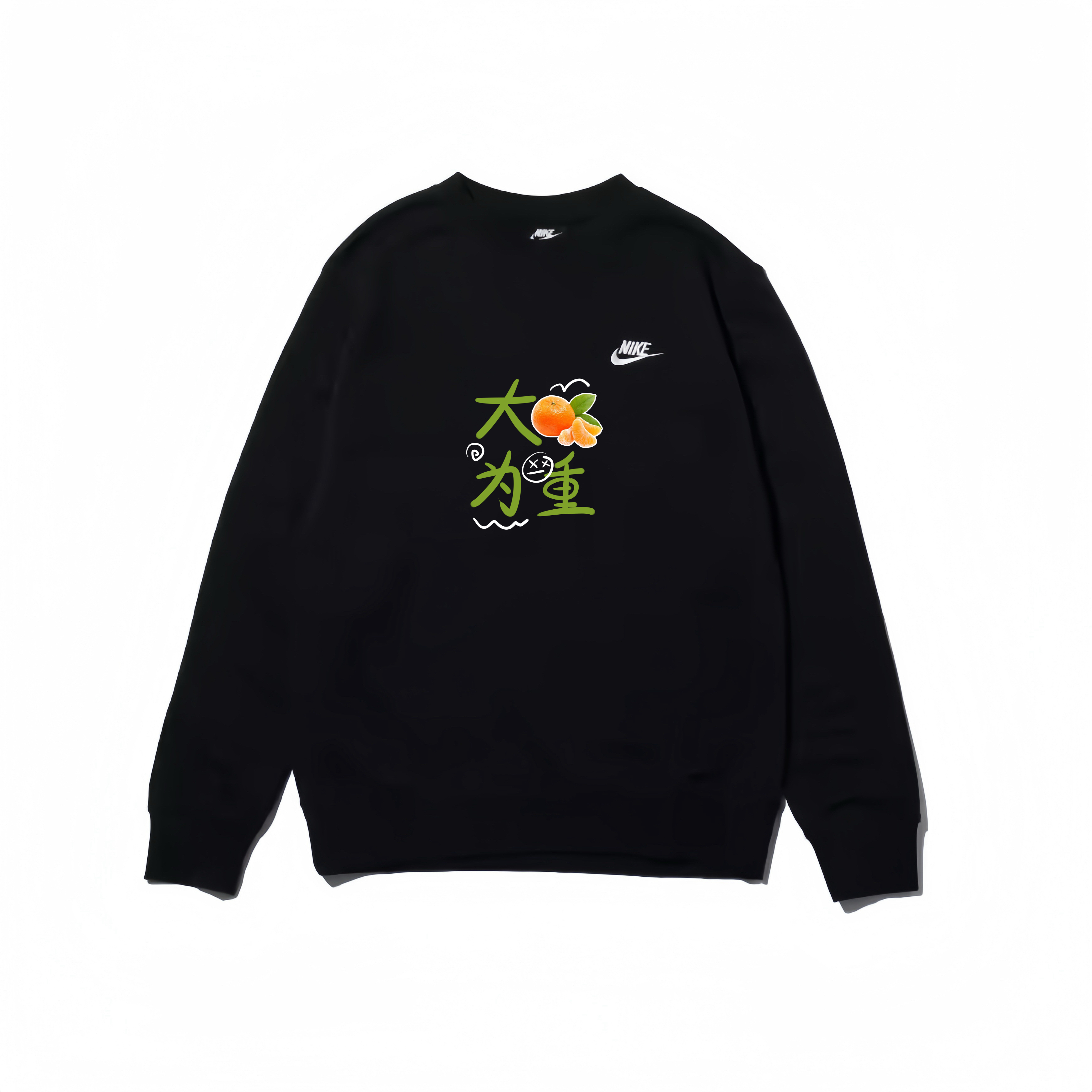Nike, uniform, cute black long-sleeve with a round collar, custom-made, oversize, classic length
