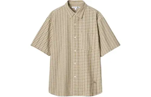 UNIQLO x JWANDERSON joint model SS24 JW Anderson joint series plaid peak collar button-down short-sleeved shirt men's dark beige
