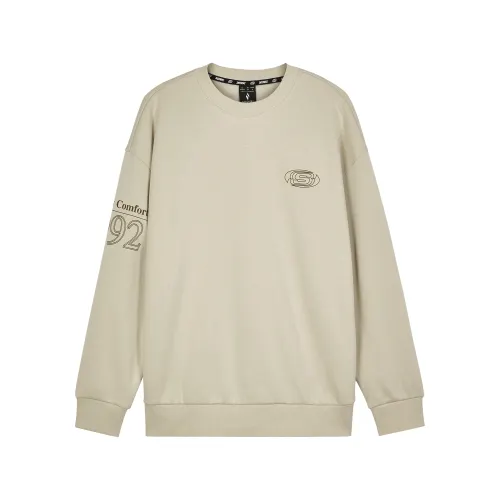 Skechers Fleece Lined Retro Sports Loose Fit Crew Neck Sweatshirt Unisex Khaki