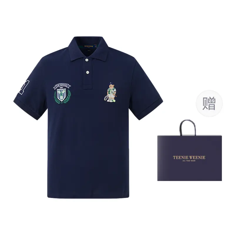 Teenie Weenie Men Elastic quick dry travel breathable comfortable retro badge for leisure, polo for men and women, with embroidery, with short sleeve