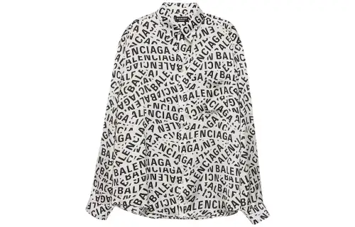 Balenciaga All Over Logo Printed Long Sleeved Shirt