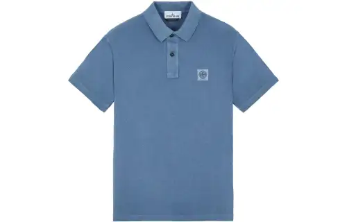 STONE ISLAND Polo Shirts Men's Blue Polo Collar Moderate Straight Fit