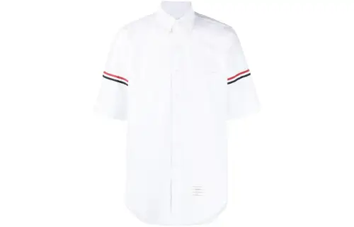 THOM BROWNE Tom Brown SS22 three-stripe RWB armband short-sleeved shirt summer back-to-school season men's white
