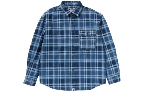 A BATHING APE Shirts Men's Blue Pointed Collar Moderate Other