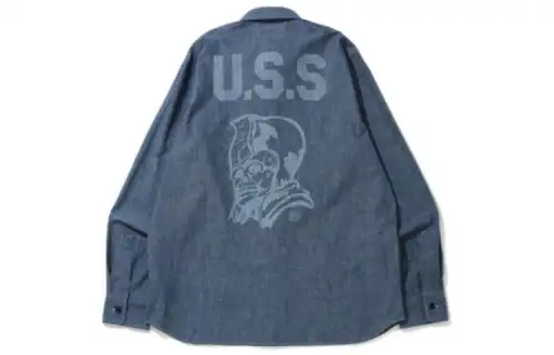 A BATHING APE Bape Shirts Men's Blue Lapel Moderate Straight Fit