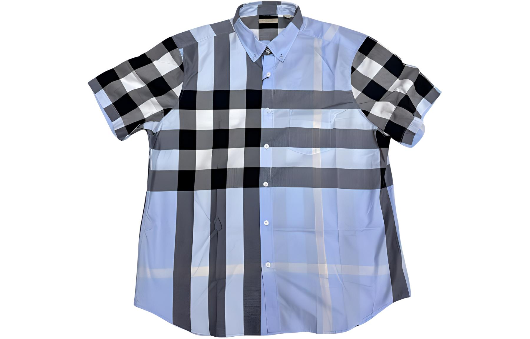 Burberry Burberry colorblock plaid printed single-breasted lapel short-sleeved shirt for men blue