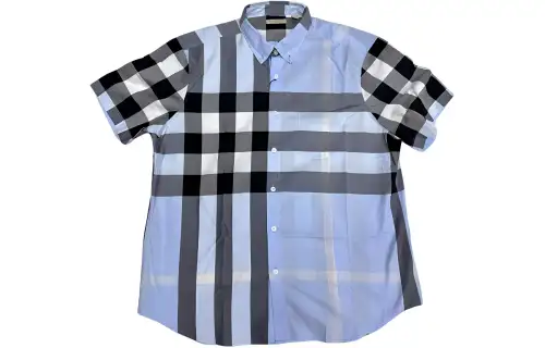 Burberry Check Print Single-Breasted Point Collar Short Sleeve Shirt Blue