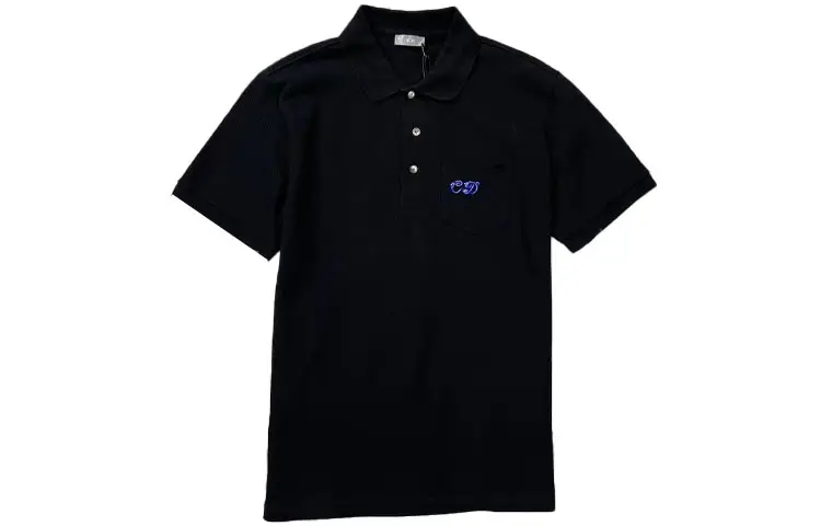 DIOR Polo Shirts Men's Black Polo Collar Moderate Straight Fit