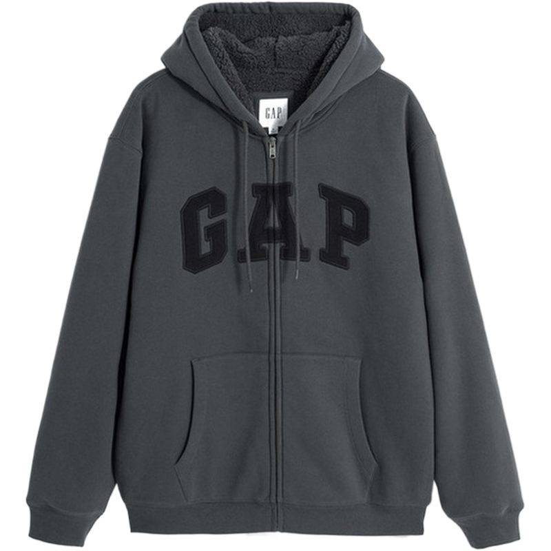 GAP Solid Color Fleece Lined Loose Fit Drop Shoulder Sleeve Sweatshirt Unisex Dark Gray