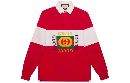 GUCCI Polo Shirts Men's Red Polo Collar Moderate Straight Fit