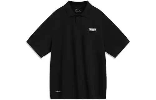 Li Ning Polo Shirts Unisex Black Polo Collar Moderate Straight Fit