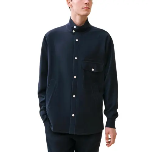 HERMES Shirts Men's Blue Turtleneck Moderate