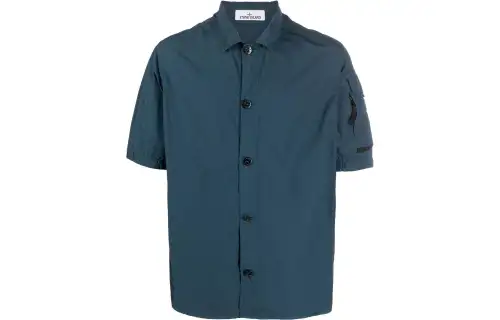 STONE ISLAND Shirts Men's Turquoise Polo Collar Thin Other