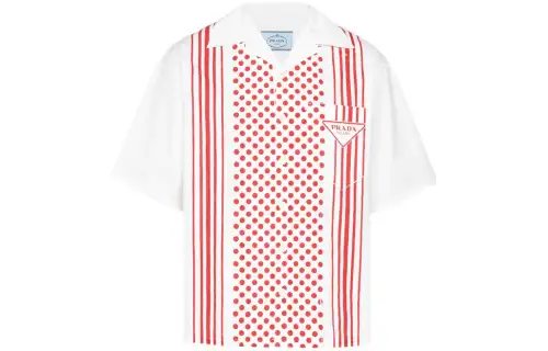 PRADA Shirts Men's White Red Cuban Collar Moderate Other