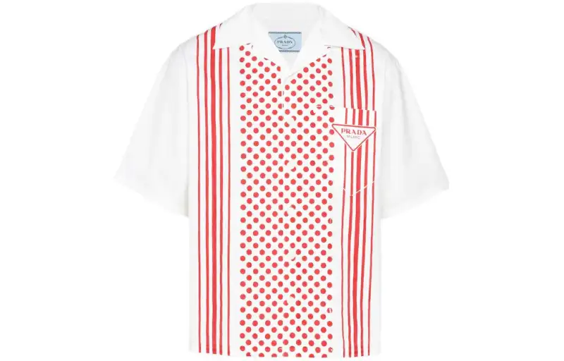 PRADA Shirts Men's White Red Cuban Collar Moderate Other