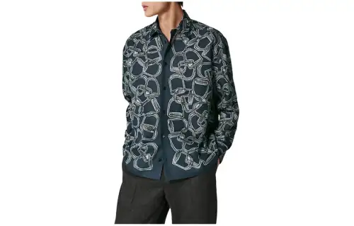 HERMES Shirts Men's Blue Lapel Moderate Other
