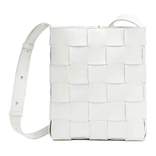 Bottega Veneta Intrecciato Woven Nappa Lamb Leather Crossbody Bag Women's White