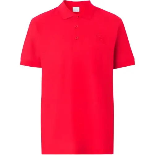 Burberry SS23 Men Solid Logo Printed Short Sleeve Polo Shirt Red