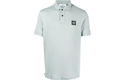 STONE ISLAND Polo Shirts Men's Sky Blue Polo Collar Moderate Straight Fit