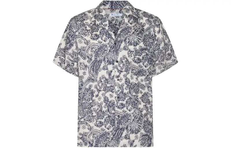 Loro Piana Shirts Men's Blue Cuban Collar Moderate Other