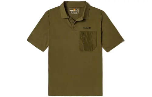 Timberland Polo Shirts Men's Dark Olive Green Polo Collar Moderate Straight Fit