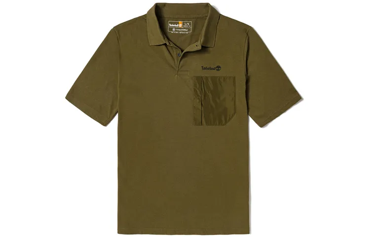 Timberland Polo Shirts Men's Dark Olive Green Polo Collar Moderate Straight Fit