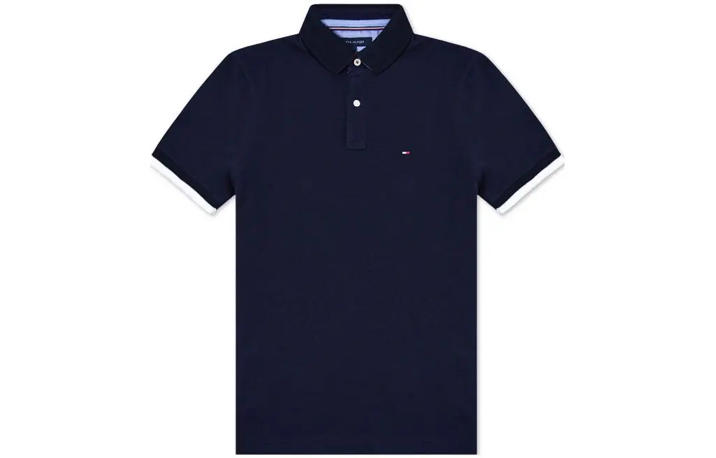 Tommy Hilfiger Polo Shirts Men's Navy Blue Polo Collar Moderate Straight Fit