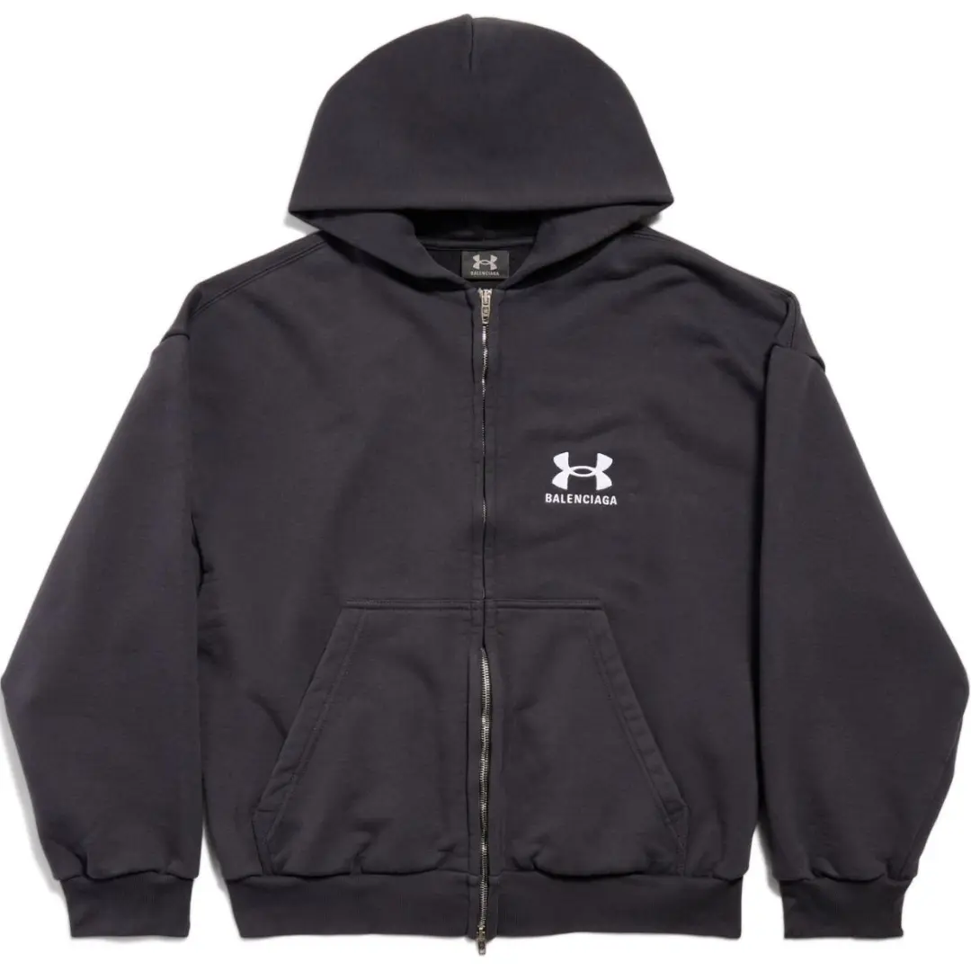 Balenciaga Logo Embroidered Zip Up Hoodie