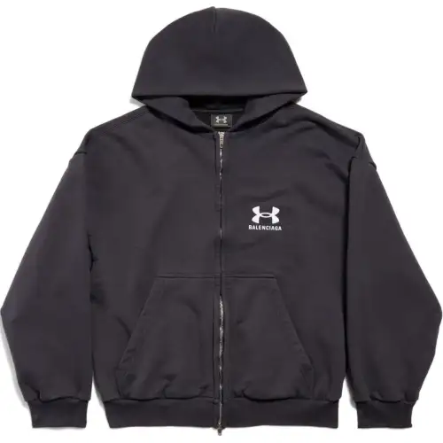Balenciaga Logo Embroidered Zip Up Hoodie