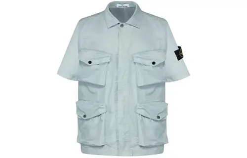 STONE ISLAND Shirts Men's Pearl Gray Lapel Moderate Workwear