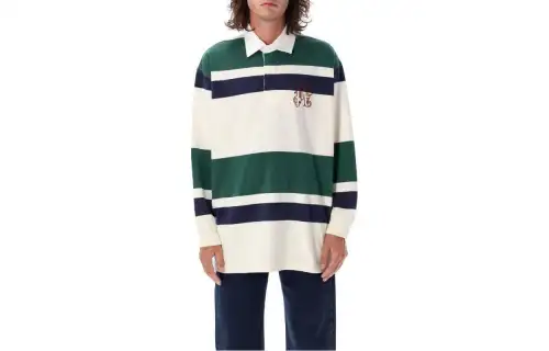PALM ANGELS Striped Long Sleeved Polo Shirt
