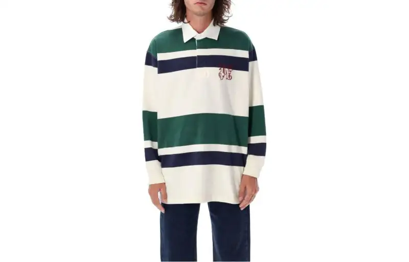 PALM ANGELS Striped Long Sleeved Polo Shirt