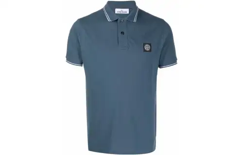 STONE ISLAND Polo Shirts Men's Ink Blue Polo Collar Moderate Straight Fit