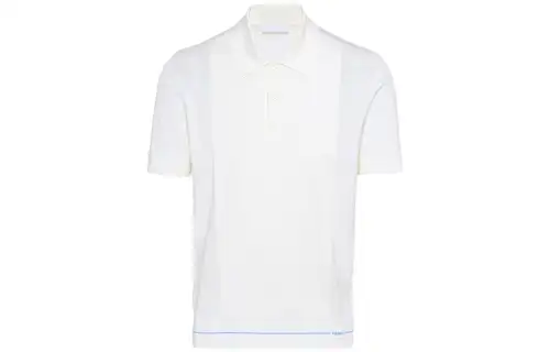 PRADA Polo Shirts Men's White Polo Collar Moderate Straight Fit