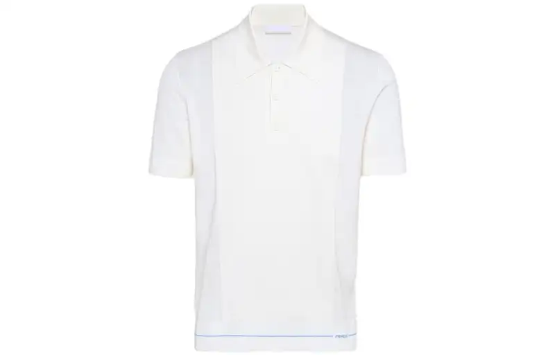PRADA Polo Shirts Men's White Polo Collar Moderate Straight Fit