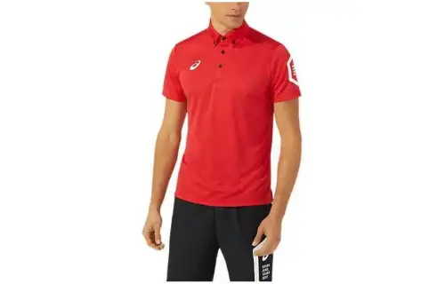 ASICS Polo Shirts Men's Red Polo Collar Moderate Other